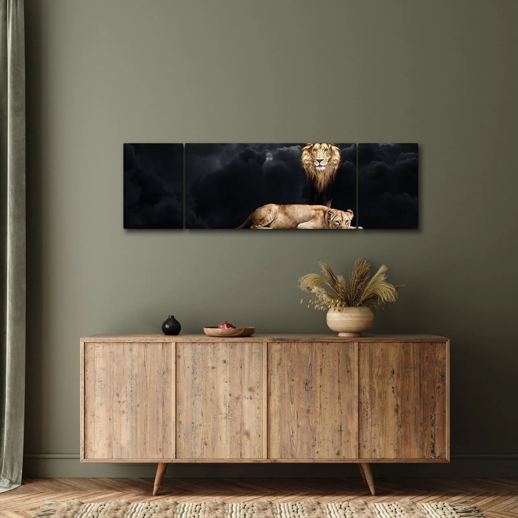 Obraz - Lew i lwica w chmurach (170x50 cm)