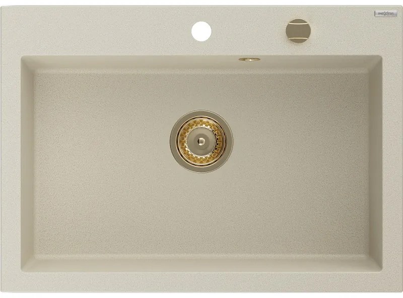 Mexen Elix zlewozmywak granitowy 1-komorowy 700 x 500 mm, beżowy, syfon złoty - 6526701005-69-G