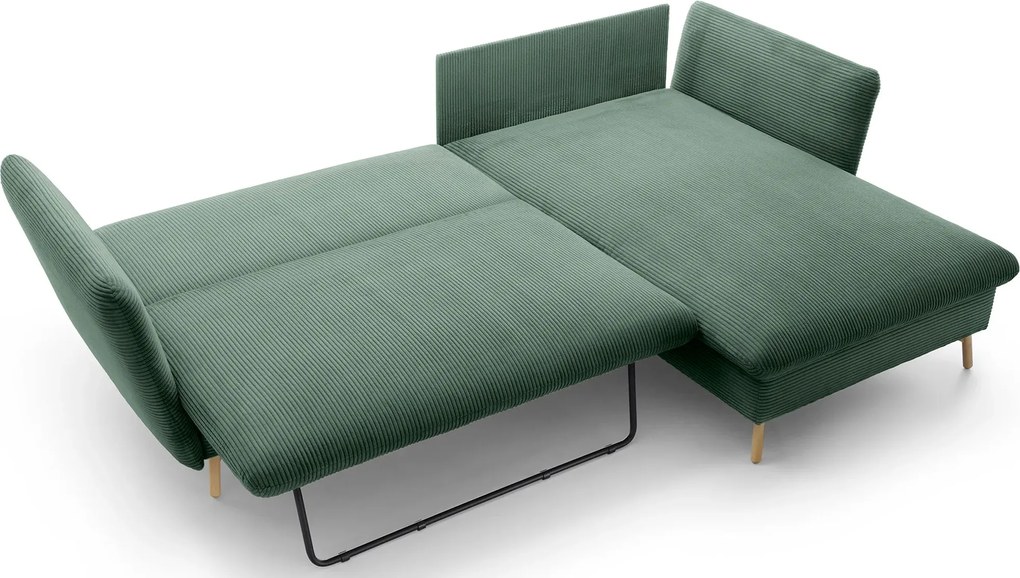 Zielony narożnik sztruksowy z funkcją spania Z0-E44