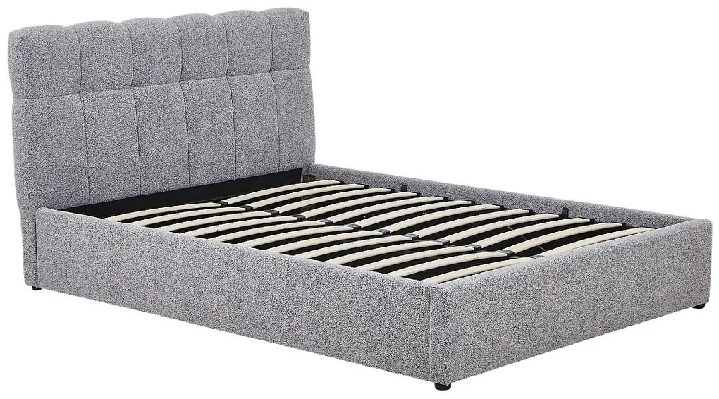 Łóżko ze skrzynią 140 x 190 cm - Tkanina z bukli - Szary - MAZIRI