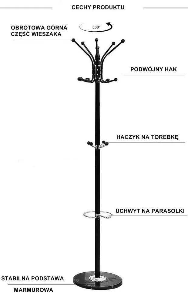 Wieszak na ubrania stojący podłogowy czarny Marmur