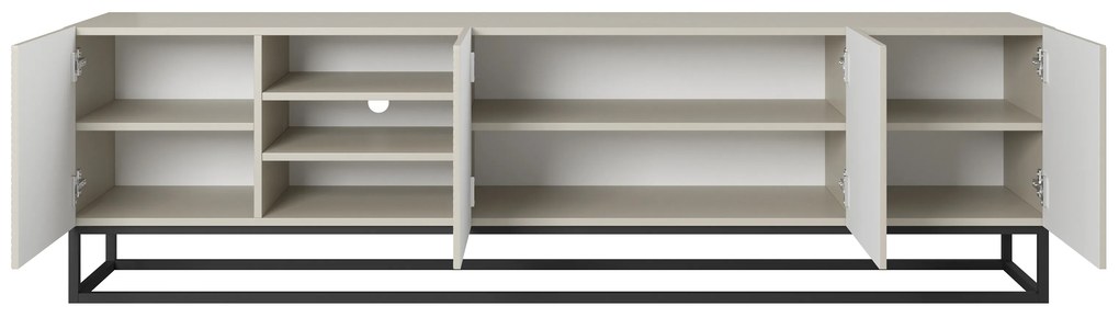 Szafka RTV Asha 200 cm ryflowana z wnęką i czarnym stelażem - kaszmir