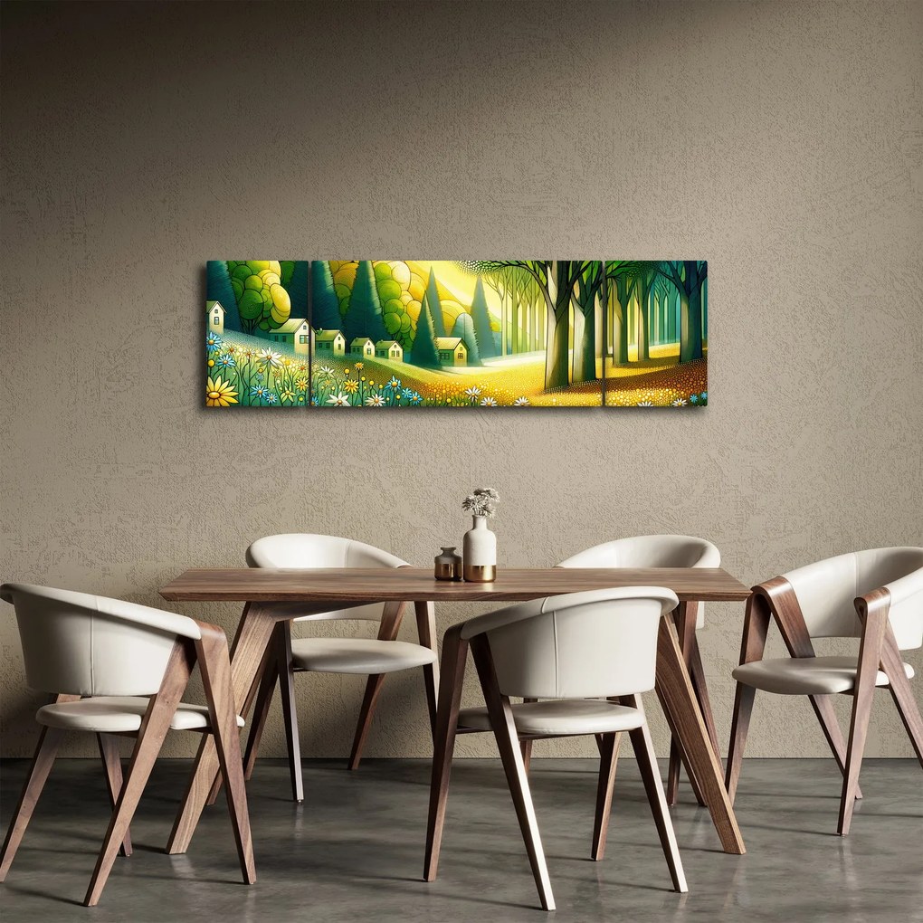Obraz - Wieś w żółto-zielonym (170x50 cm)
