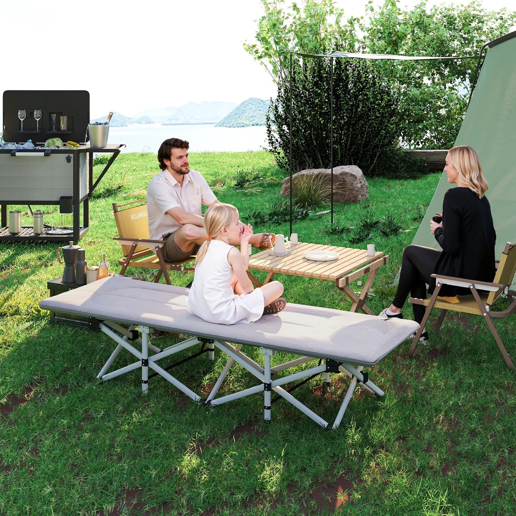 Outsunny Leżanka Polowa, Łóżko Kempingowe, składane, miękkie, do 200 kg, stal nierdzewna, 200x65x42cm, Szary