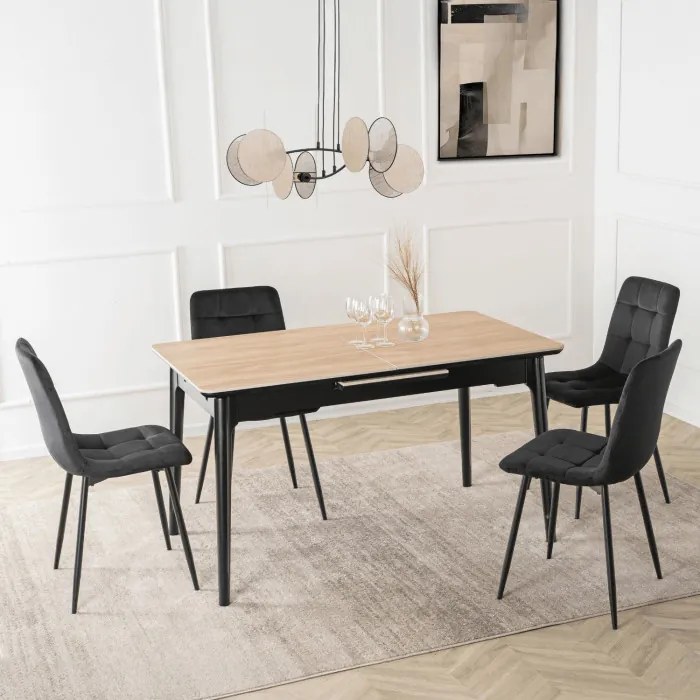 Stół Rozkładany Prostokątny SAMER 138-178 cm Ceramiczny Dąb/Czarny Nowoczesny