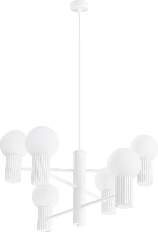 Żyrandol Nowoczesny Halo, Aluminium - 6 Źródło - L.64 X H.230 Cm - Biały