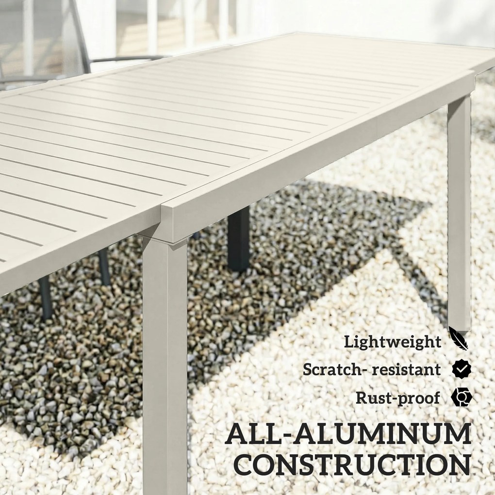 Outsunny Stół Ogrodowy Rozkładany 150/225 x 85 cm Aluminiowy Stół Jadalniany dla 6-8 Osób, Prostokątny z Listwami | Aosom PL