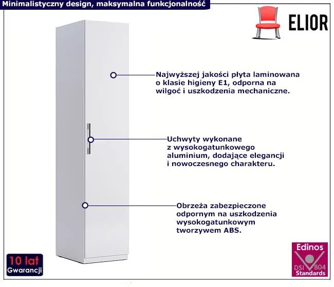Biała jednodrzwiowa szafa uchylna z drążkiem H7-S41