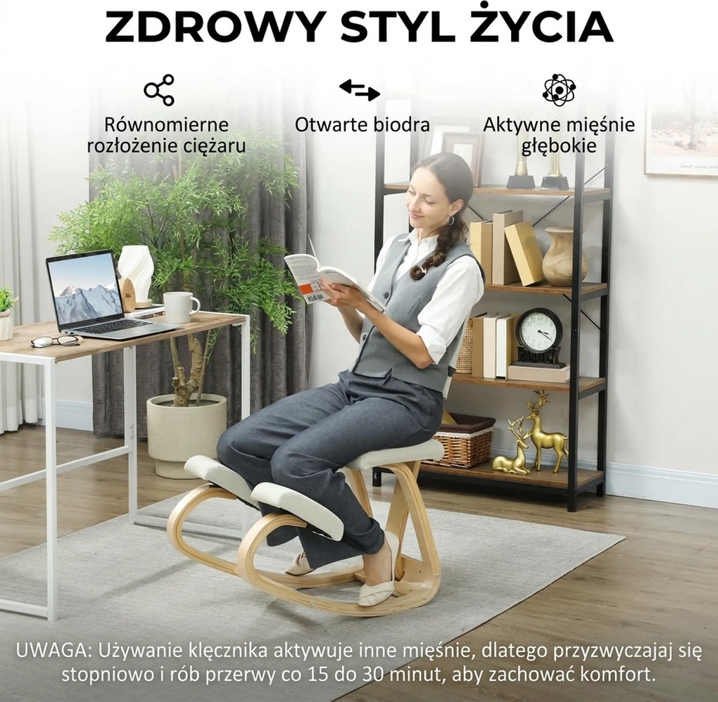 HOMCOM Ergonomiczne krzesło klęczące, krzesło zdrowotne do domu, biura, medytacji kremowy | Aosom PL