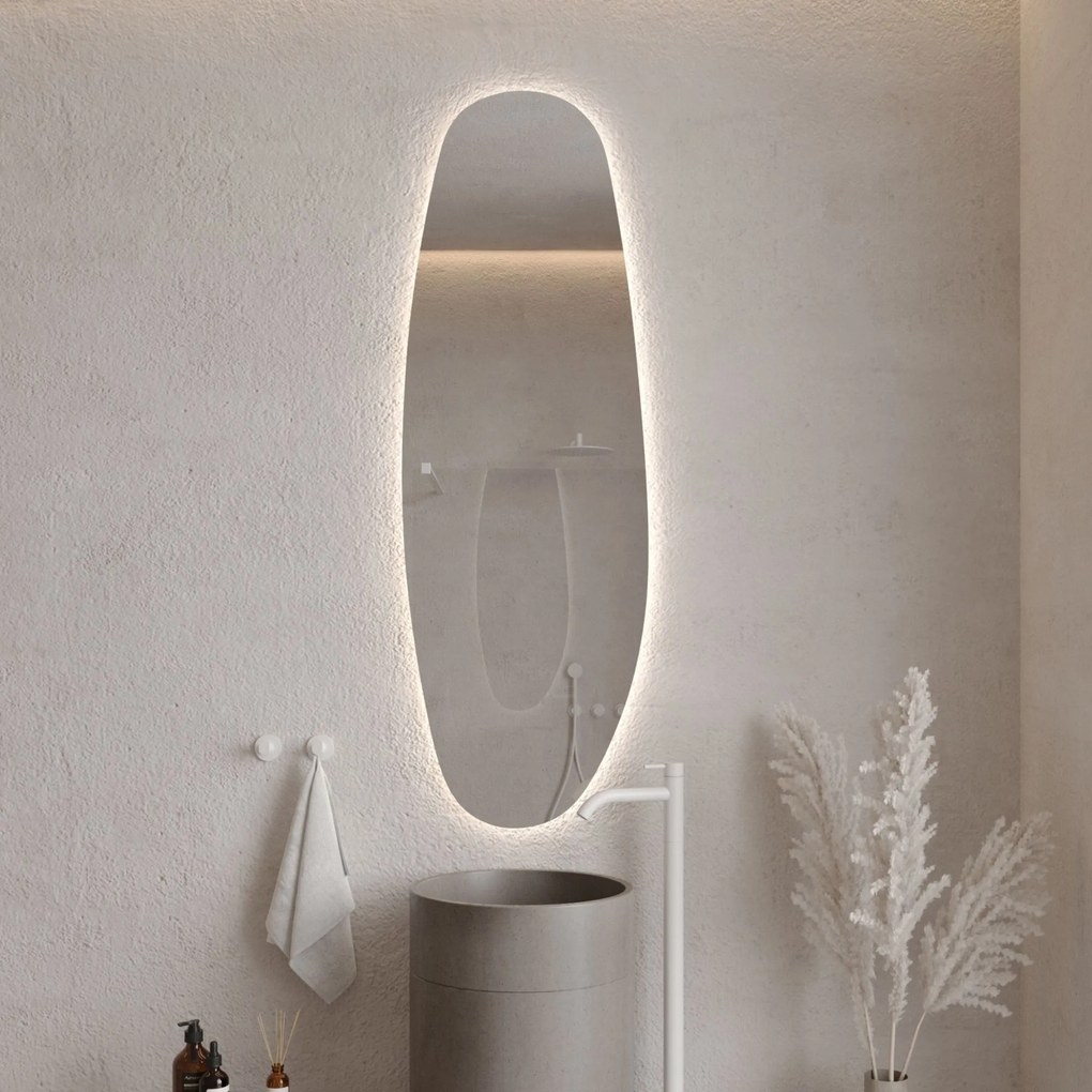 Lustro owalne z podświetleniem bezramowe 55 x 150 cm DELIS LED | Różne kolory szkła : Kolor - Srebro