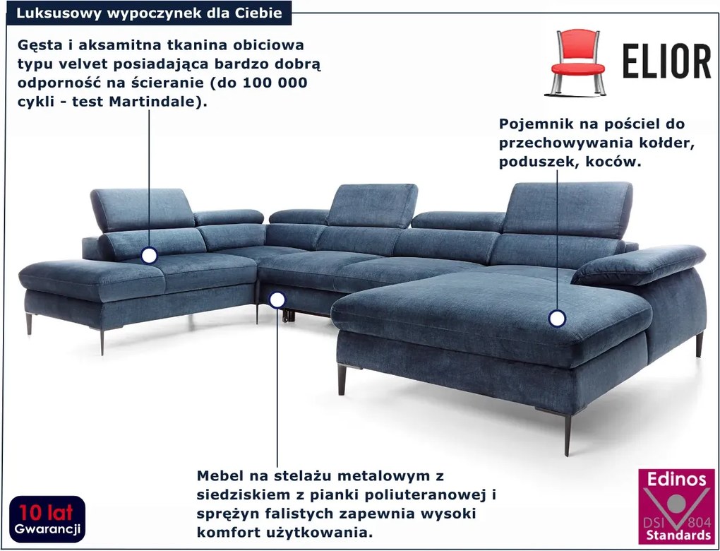 Granatowy narożnik U z funkcją spania K7-T58