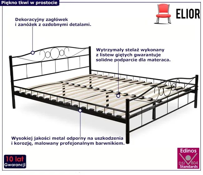 Czarne metalowe łóżko podwójne 160x200 Gefros 4X