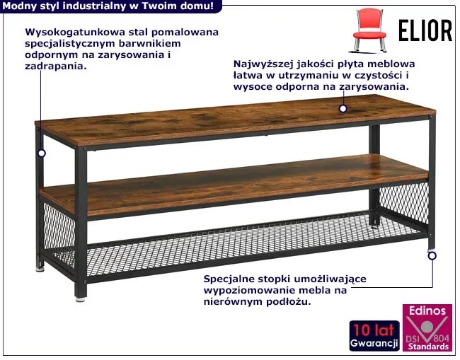 Szafka RTV z półkami w stylu loft rustykalny brąz - Dumios