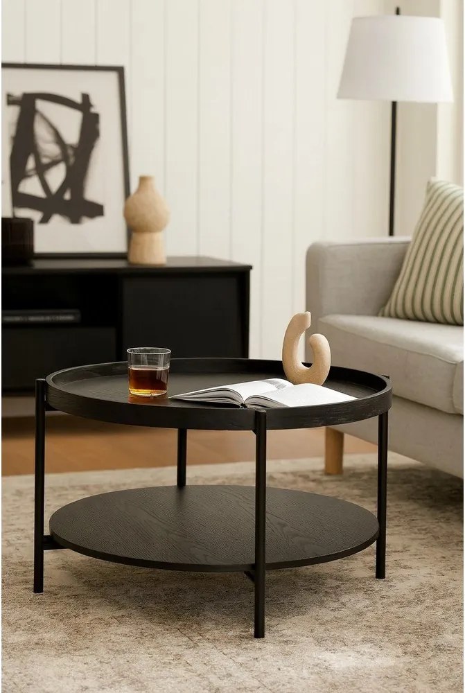 Czarny okrągły stolik w dekorze dębu ø 64 cm Hagen – Bonami Essentials