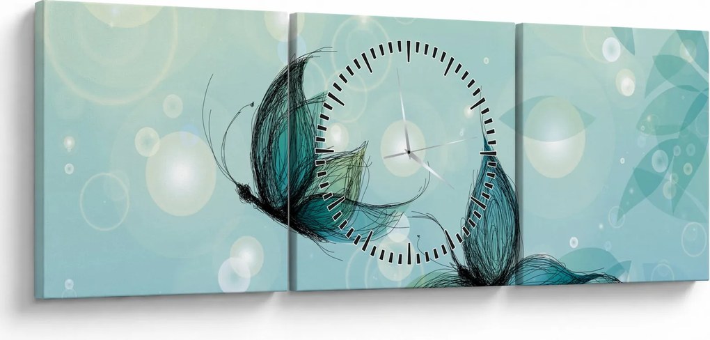 Obraz - Niebieskie motyle (z zegarem) (90x30 cm)