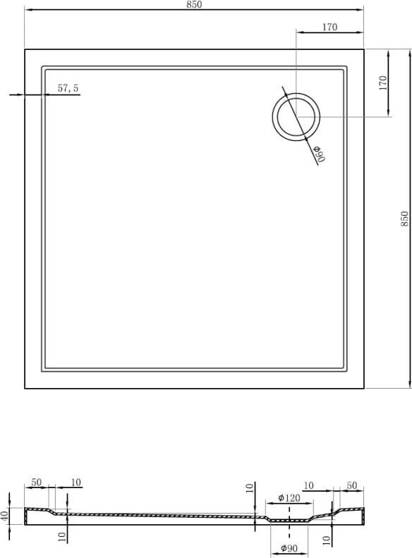 Mexen Flow brodzik kwadratowy slim 85 x 85 cm, czarny mat - 46S708585