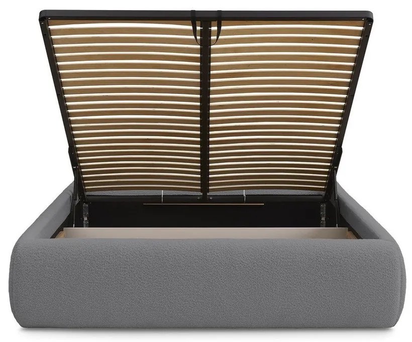 Ciemnoszare tapicerowane łóżko dwuosobowe bez zagłówka ze schowkiem i stelażem 160x200 cm Inera – Bobochic Paris