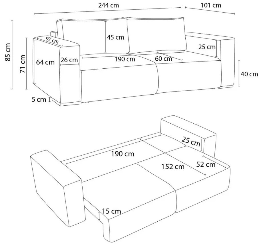 Beżowa sztruksowa rozkładana/ze schowkiem sofa 244 cm Chelsea – Bobochic Paris