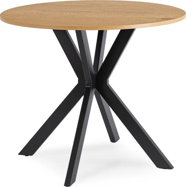 Zestaw Stół Okrągły LAUREN 90 cm Dąb Złoty/Czarny i 4 Krzesła ROBIN Czarne