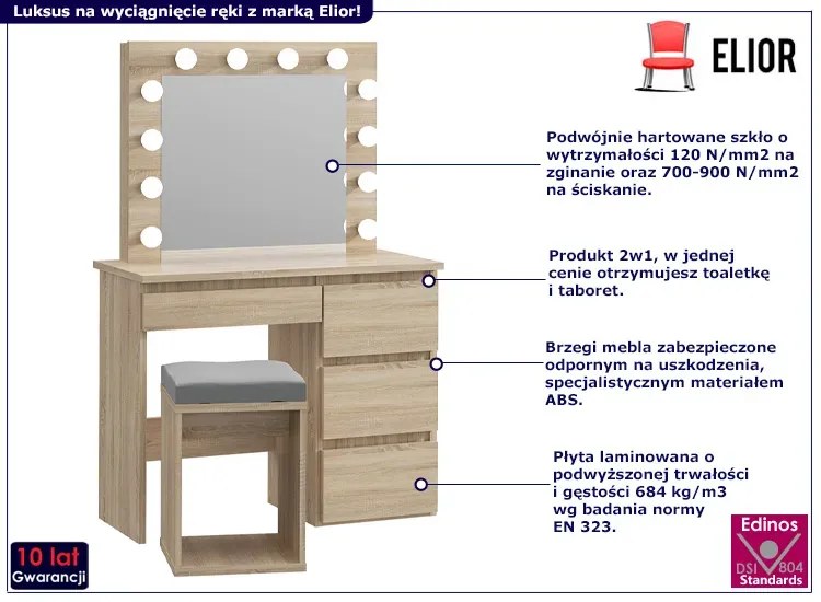 Skandynawska toaletka z taboretem dąb sonoma G6-F56
