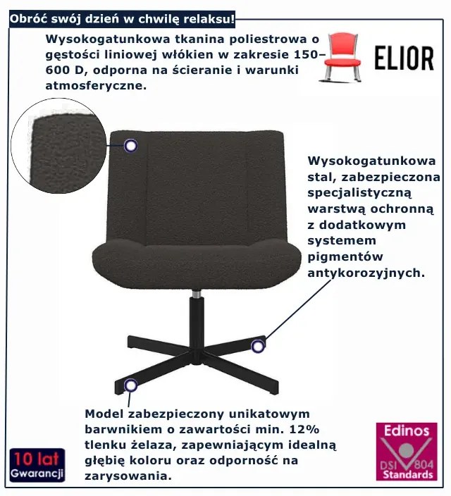 Ciemnoszary tapicerowany fotel obrotowy L0-E74