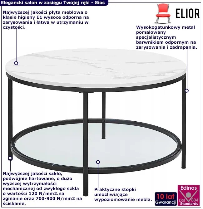 Okrągły stolik kawowy z marmurowym blatem T3-N36