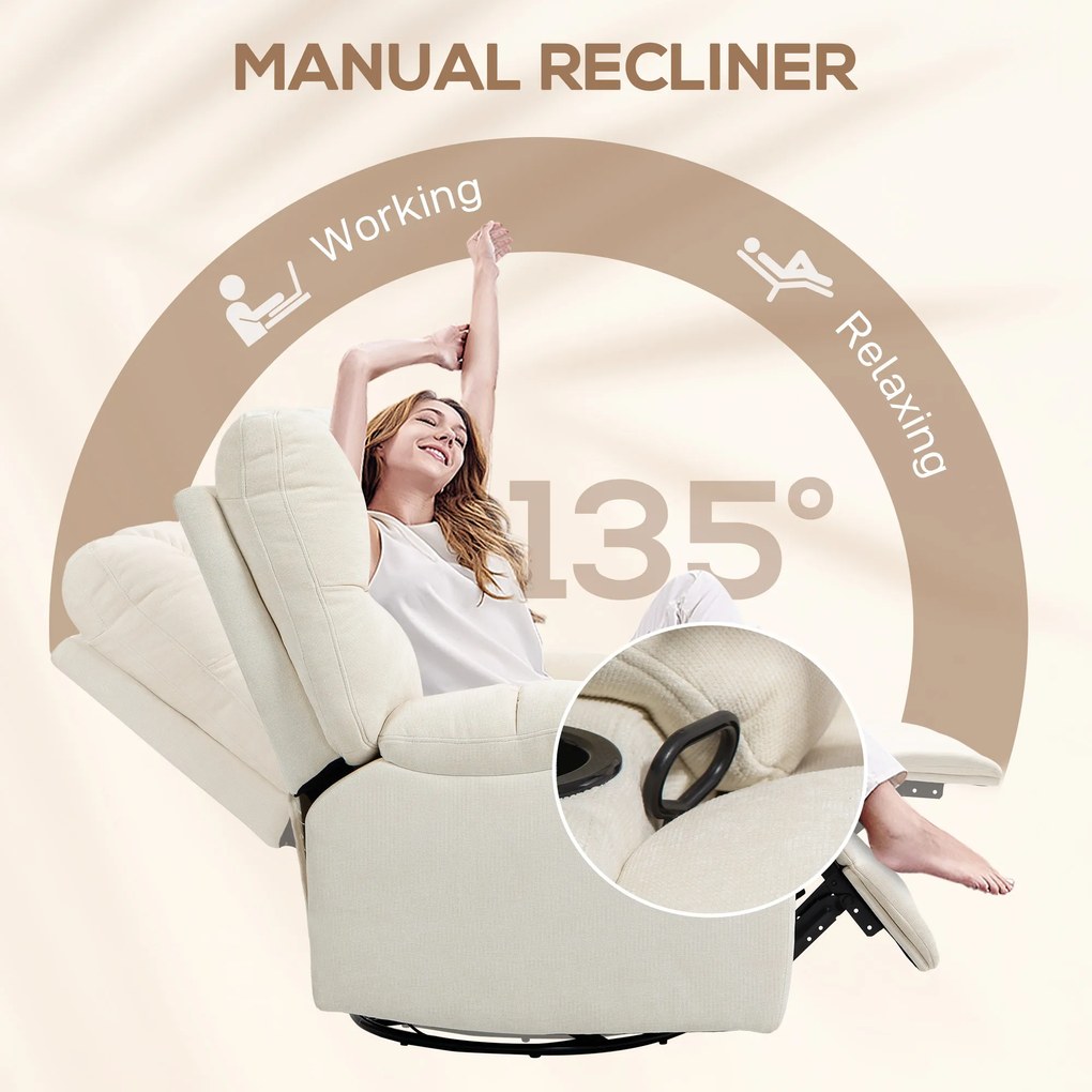 HOMCOM Fotel relaksacyjny z podnóżkiem, leżak, obrotowy, do 150 kg, stalowa rama, 88x96x108cm, Beżowy
