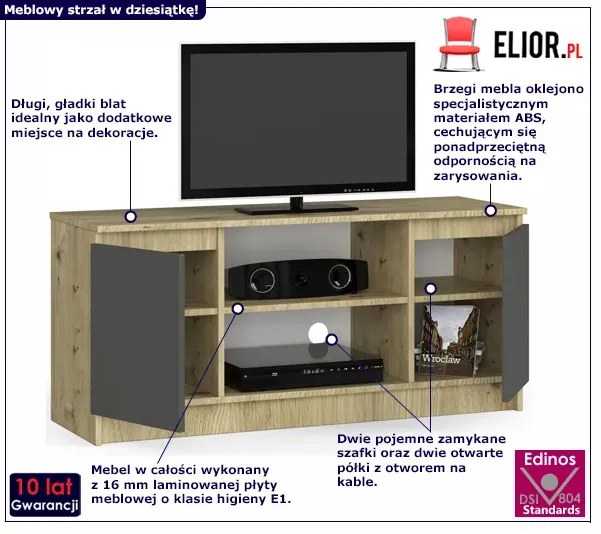 Nowoczesna szafka RTV dąb artisan - grafit / szary T4-E23