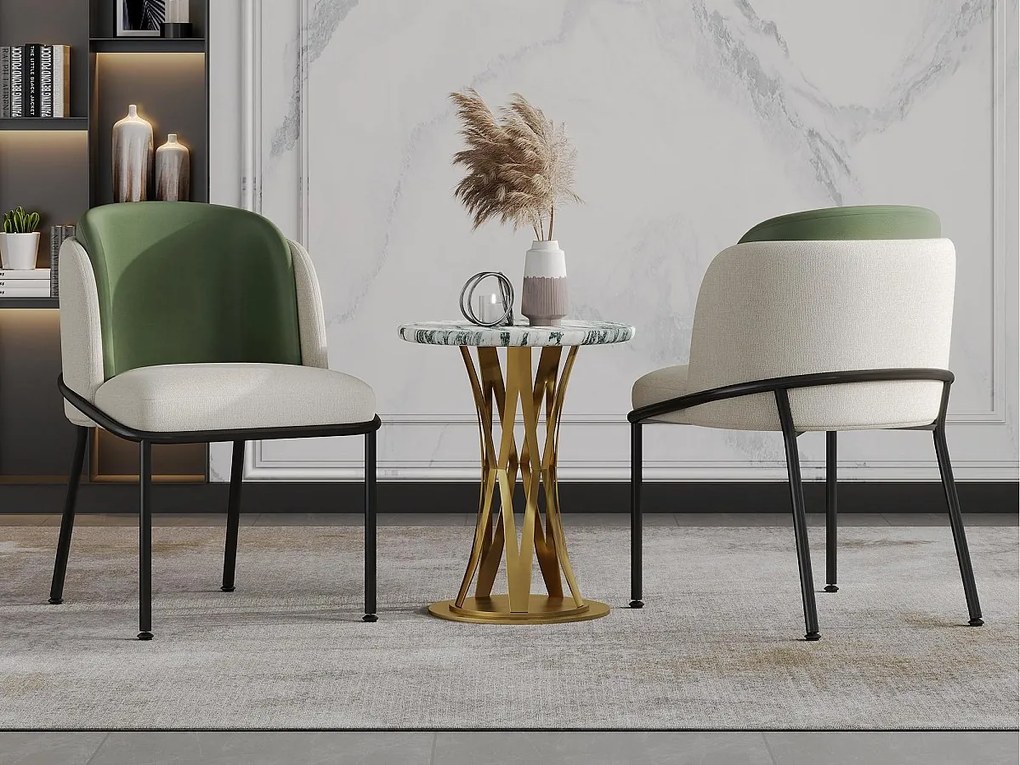 Zestaw 2 Krzeseł - Len i skóra ekologiczna - nogi metalowe - styl współczesny - Zielony + Beżowy