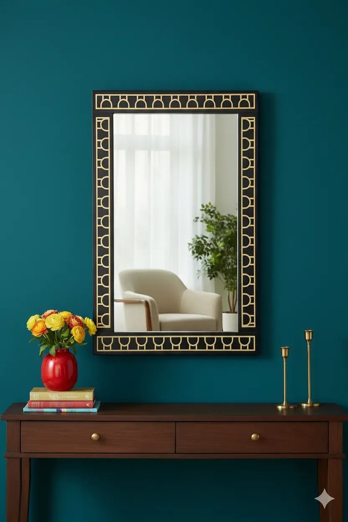 Czarne Lustro Ścienne Z Drewna W Stylu P7-N65