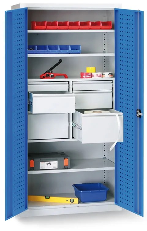 Metalowa szafa warsztatowa, 1950x950x500 mm, 2 półki, 6 szuflad