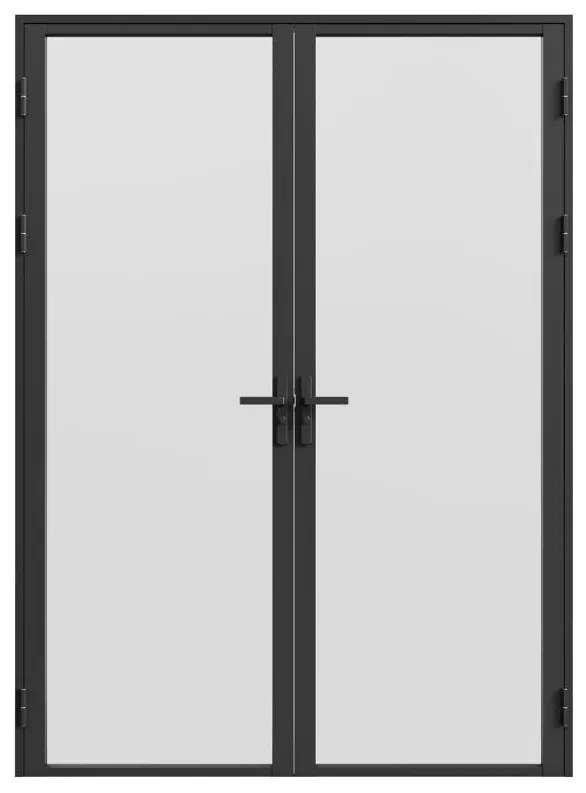 Drzwi kompletne 2-skrzydłowe dwustronne z aluminium i matowego szkła hartowanego - 2 x wys. 204 x szer. 73 cm - Czarny - LOXTON