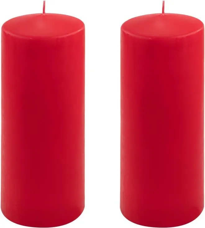 Zestaw słupkowych świec, 25 cm, Ø 10 cm, czerwony, 2 sztuki.