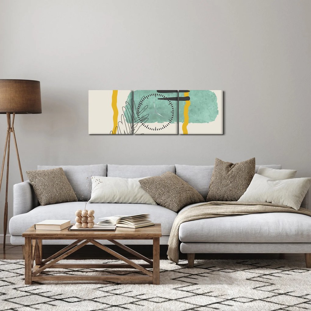 Obraz - Arkusze abstrakcyjne N⁰2 (z zegarem) (90x30 cm)