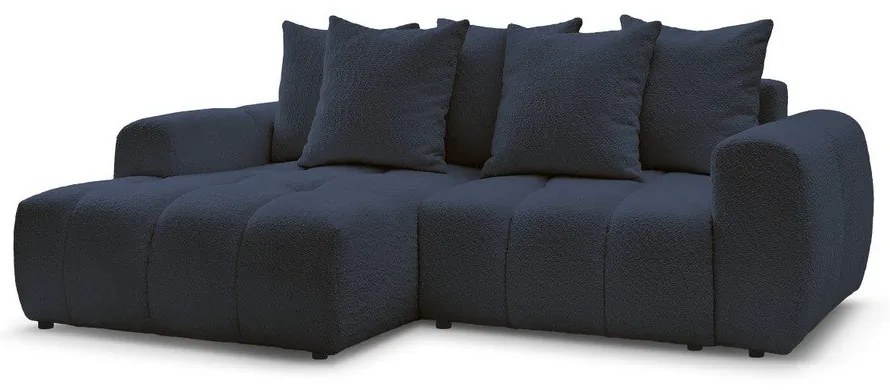 Niebieski rozkładany/ze schowkiem narożnik z materiału bouclé (lewostronny/z szezlongiem) Roxelane – Bobochic Paris