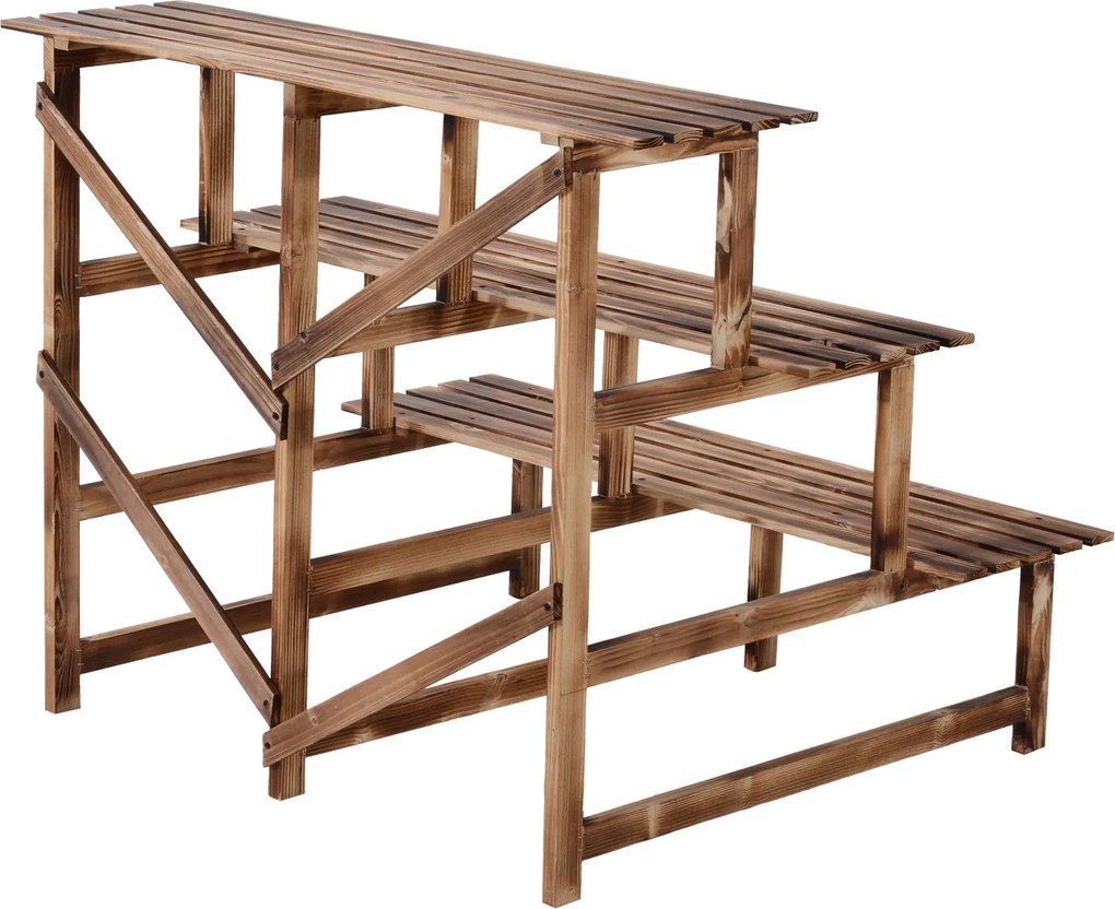Outsunny regał na rośliny półka na kwiaty regał na kwiaty półka na rośliny stojak na kwiaty 3 stopnie drewno jodłowe kolor ciemnobrązowy 100 x 80 x 80 cm