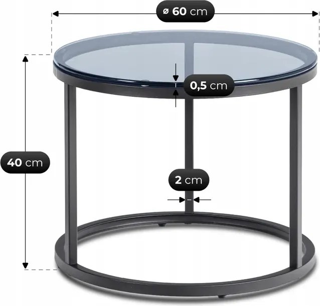 Zestaw Stolików Kawowych CARRERA MAX 70 cm/60 cm Szary/Czarny Skandynawski