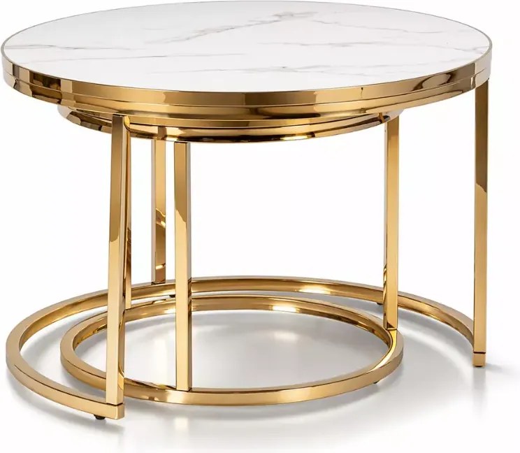 Zestaw stolików kawowych Kiegi marmur / złoty – nowoczesny design, elegancki