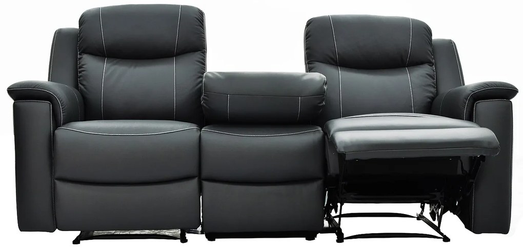 Kanapa 3-osobowa, 2-osobowa i fotel z funkcją relax EVASION ze skóry - Szary