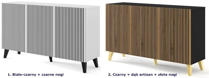 Biało-czarna komoda z lamelami 150 cm - Melis 6X