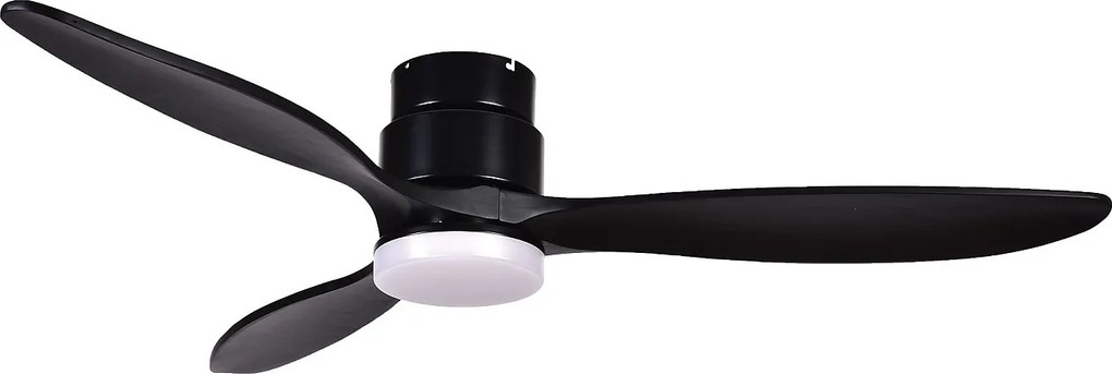 Wentylator sufitowy MISTRAL w nowoczesnym stylu - silnik pr?du sta?ego - 24W LED SMD - Kselect - pilot - ?wiat?o - 3 ostrza - ø132 cm - stal i drewno - czarny