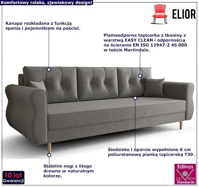 Popielata Sofa Z Pojemnikiem Na Pościel A4-W01