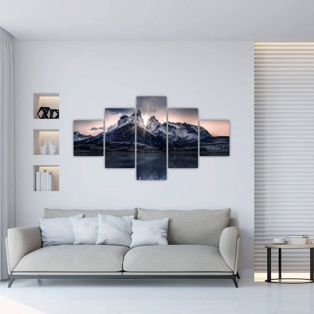 Obraz jeziora z górą (125x70 cm)