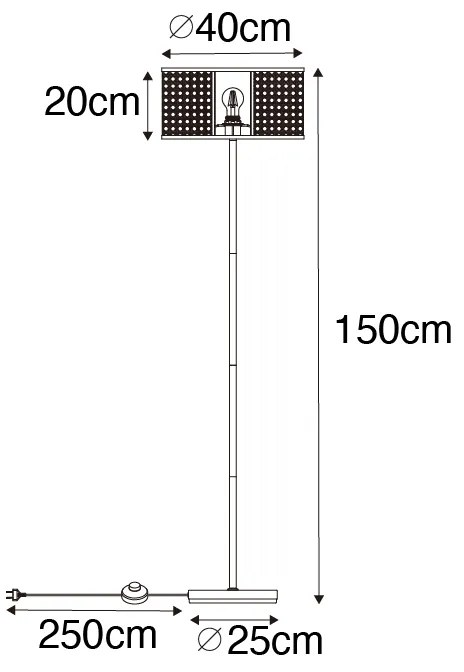 Orientalna lampa podłogowa biała z rattanu 40 cm - Akira Retro Oswietlenie wewnetrzne