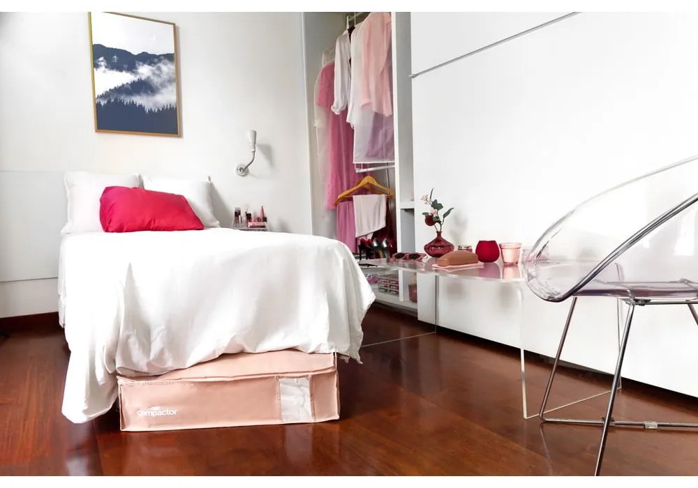Plastikowy pojemnik próżniowy pod łóżko 65x45x15,5 cm Pink Edition – Compactor