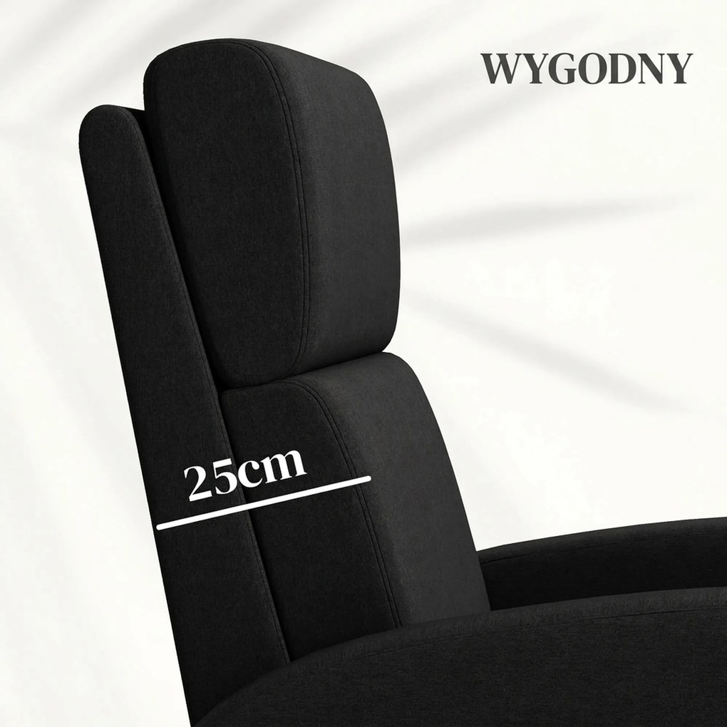 HOMCOM Fotel relaksacyjny, fotel telewizyjny z funkcją leżenia, tapicerowany, z regulowanym oparciem, podnóżek, czarny