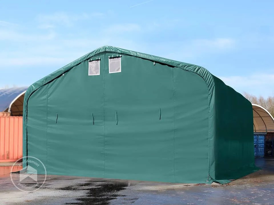 TOOLPORT 6x6m Hala namiotowa - 2,6 m wysokość ścian bocznych z 4,1x2,9m brama, PVC 850, ciemnozielony, bez statyki - (49509)