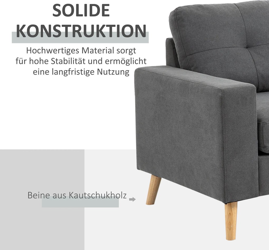 HOMCOM Sofa narożna L kształt Elegancka ciemnoszara Imitacja lnu Przestronna do salonu Wymiary 193x136x85 cm | Aosom PL