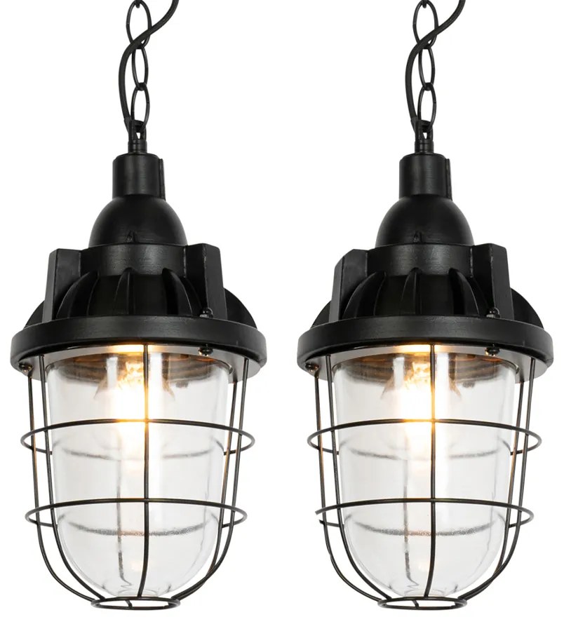 Zestaw 2 lamp wiszących industrialnych czarnych - CabinPrzemysłowy Oswietlenie wewnetrzne