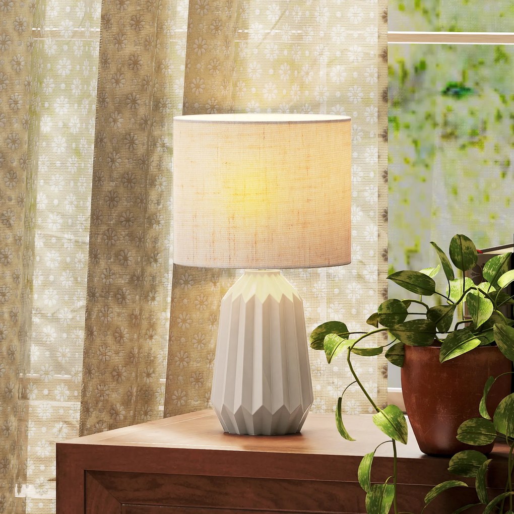 HOMCOM Lampa stołowa, oświetlenie stołowe, lampa nocna z lnianym abażurem, przełącznik kołyskowy, lampa biurkowa, 22 x 22 x 39 cm, beżowy | Aosom PL